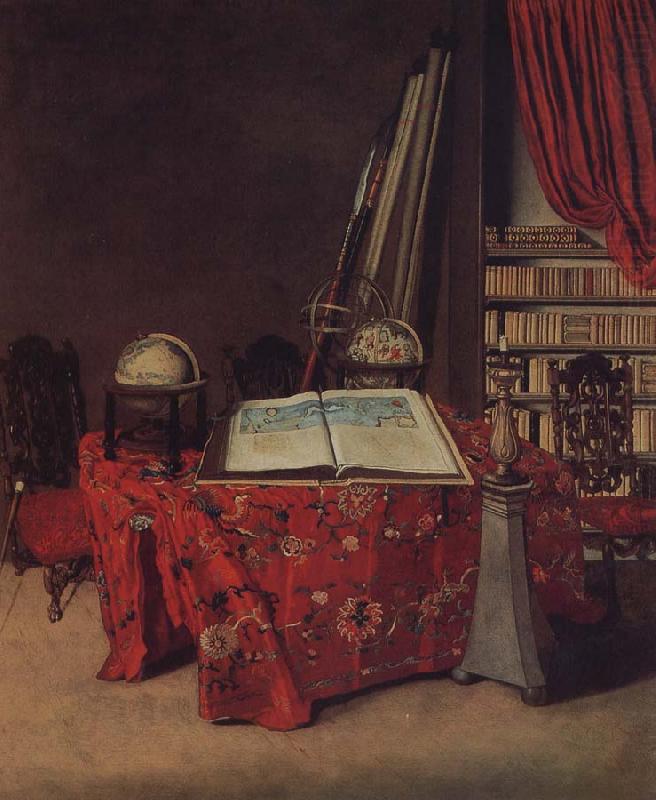 Globe still life of books and other, Jan van der Heyden